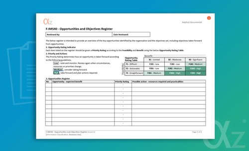 F-IMS40 Opportunities and Objectives Register