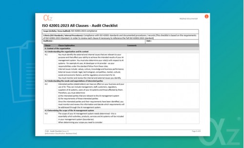 ISO 42001:2023 Requirements Checklists