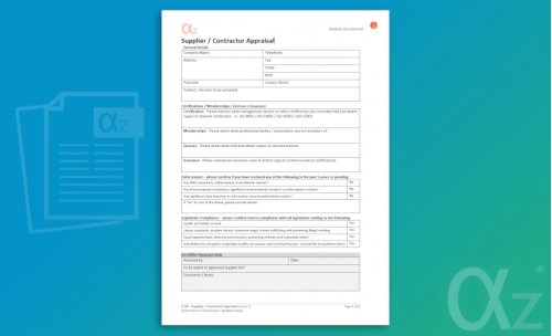 F-Q9 Supplier Contractor Appraisal Form